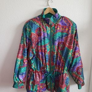#VTG Avalon Women Paisley Jacket Size L Drawstring Full Zip Colorful